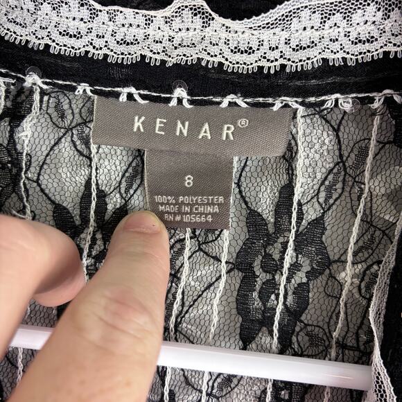 Kenar Long Sleeve Sheer Button Up Blouse Women's 8 Lolita Bell Wrist Lace Ribbon - Picture 5 of 15